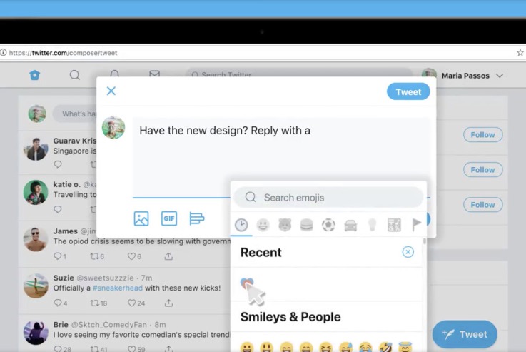 Twitter推出了一個(gè)新的網(wǎng)絡(luò)界面包括一個(gè)表情符號(hào)按鈕-鋒巢網(wǎng)